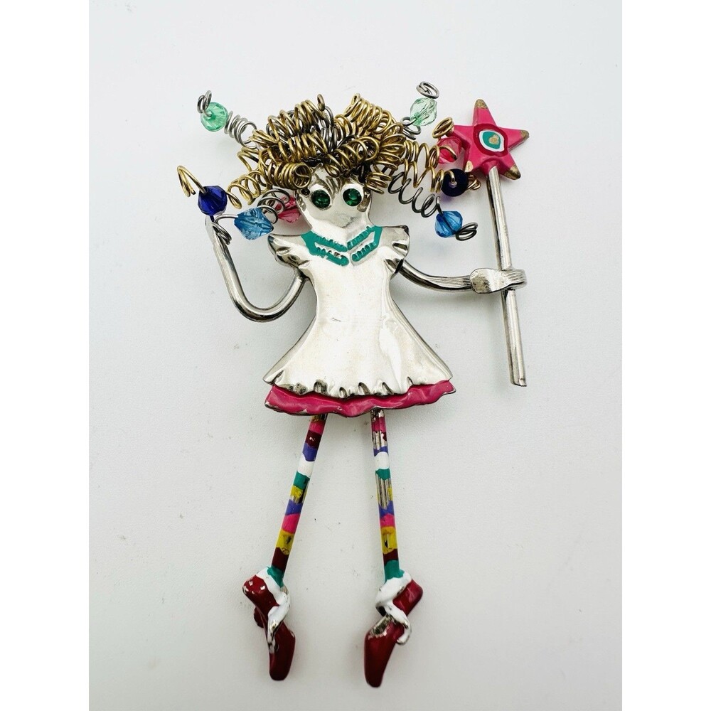 CARETTE by GANZ Brooch Movable Parts Frazzled Wire Hair Vintage